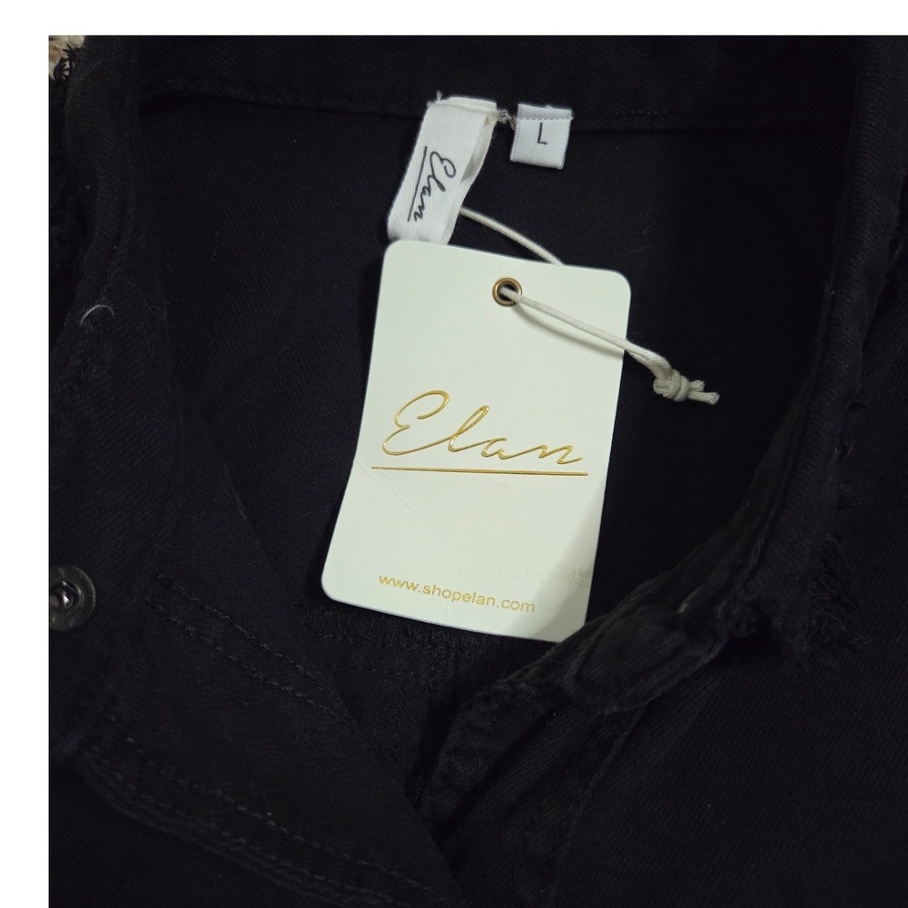 Elan Rock & Roll Black Distressed Denim Shirt Jacket Shacket Womens Size L NEW - Picture 7 of 10